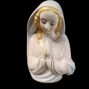 Vtg Mary Blessed Virgin Mother Madonna Ceramic Planter Christian Religious